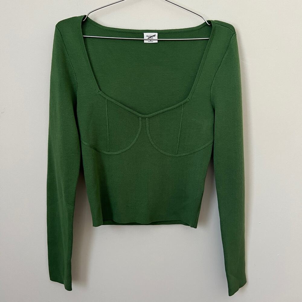 Abercrombie & Fitch Green Long Sleeve Corset Looking Top with Square Neck Size M
